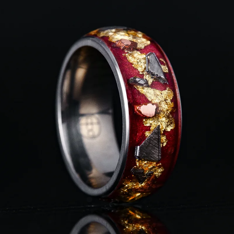 women bridal bracelets -Regal Halo Glowstone Ring on Titanium | Meteorite, Copper, and Gold Leaf