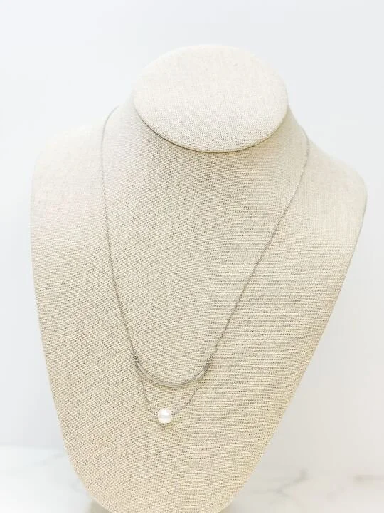 women engagement necklaces -Dainty Pearl Pendant Chain Necklace - Silver