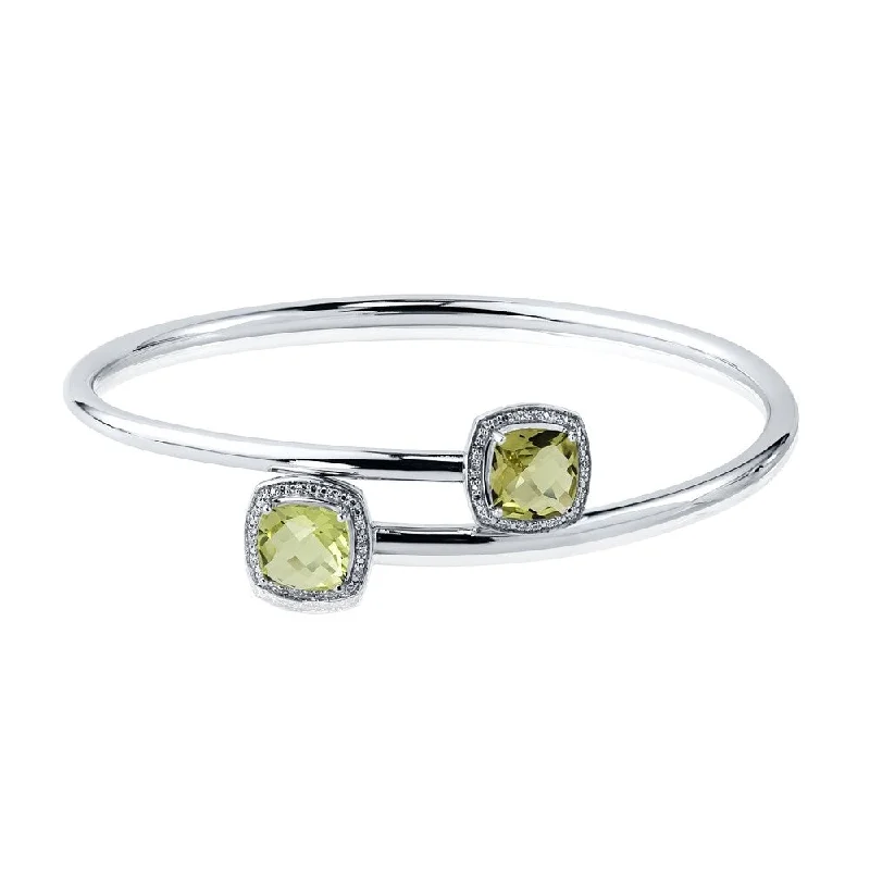 Auriya 3 1/2ct Cushion-Cut Lemon-Green Quartz Gold over Silver Bangle Bracelet with Diamond Accents