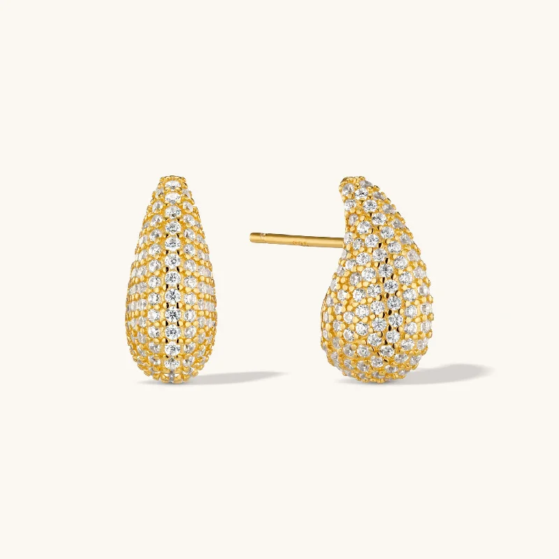 women drop earrings -Pave Dome Earrings in Gold