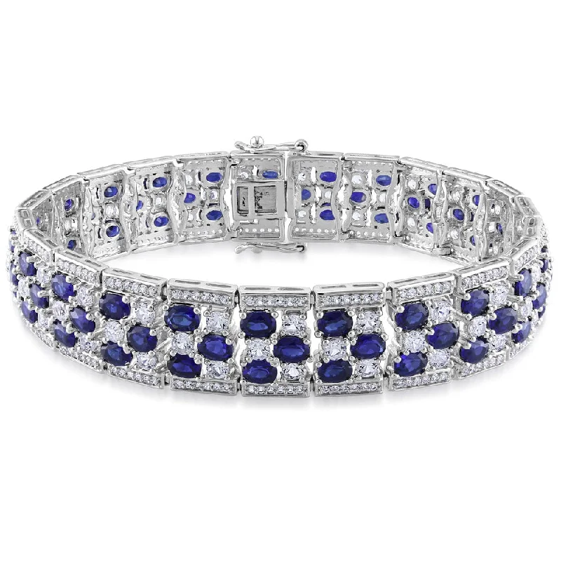 Miadora Sterling Silver Created Blue and and Created White Sapphire Tennis Bracelet