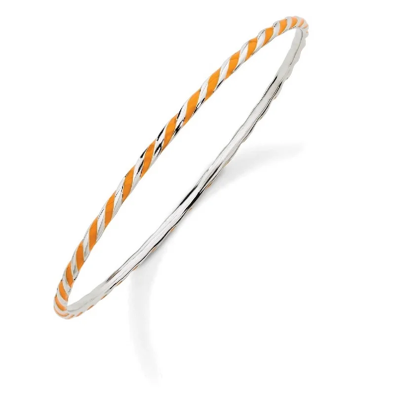 Curata 925 Sterling Silver 7" Twisted Orange Enamel Slip On Bangle Bracelet