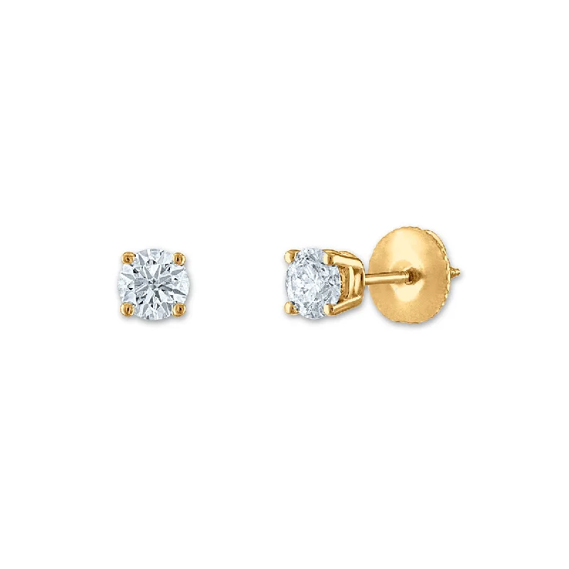 women wedding earrings -Signature Certificate EcoLove 1/2 CTW Round Lab Grown Diamond Solitaire Stud Earrings in 14KT Yellow Gold