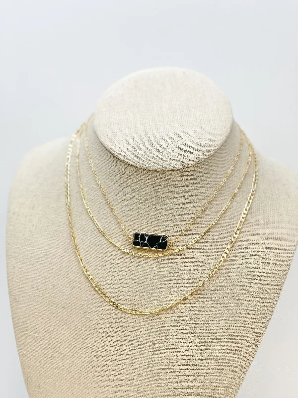 women birthday gift necklaces -Stone Gold Layered Necklace - Black