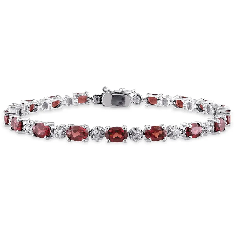 Miadora Sterling Silver Garnet and Diamond Accent Tennis Bracelet