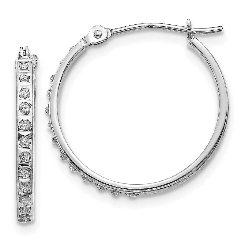 women hoop earrings for women -Diamond Fascination 14KT White Gold 20X2MM Diamond Accent Hoop Earrings