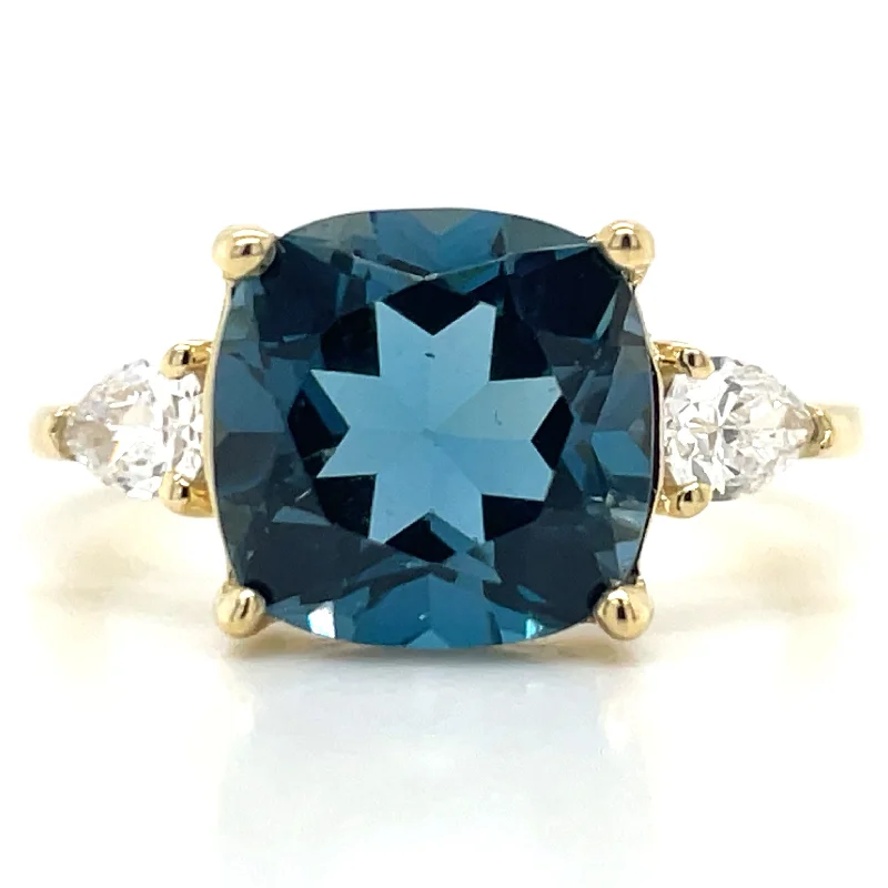 women custom-designed engagement rings -9ct Yellow Gold Earth Grown London Blue Topaz And Laboratory Grown Diamond Ring