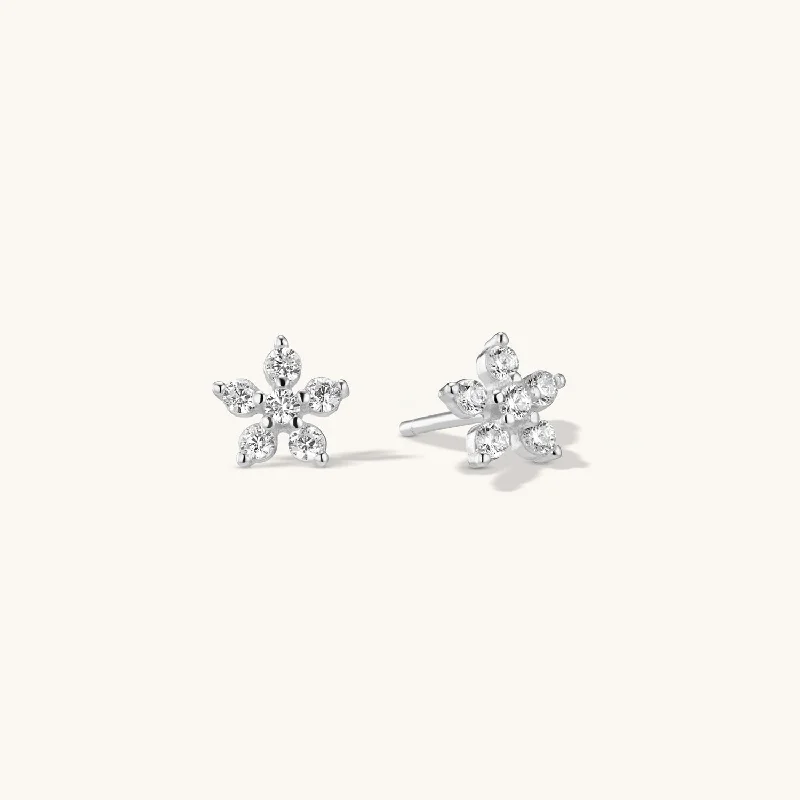 women eco-conscious earrings -Flower Diamond Stud Earring in Silver