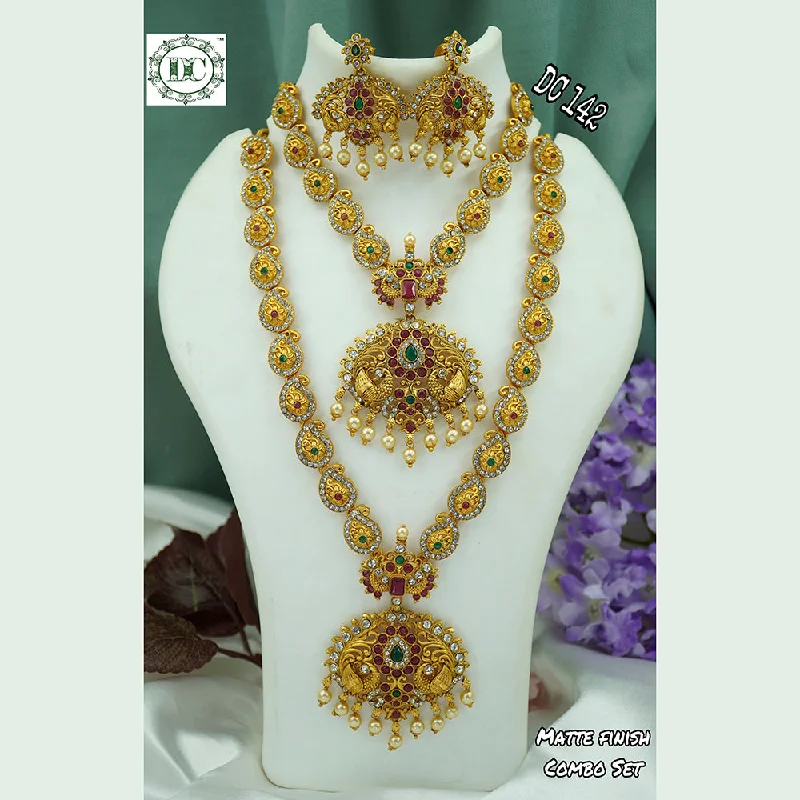 women dainty necklaces -Diksha Collection Gold Plated Long & Short Necklace Set