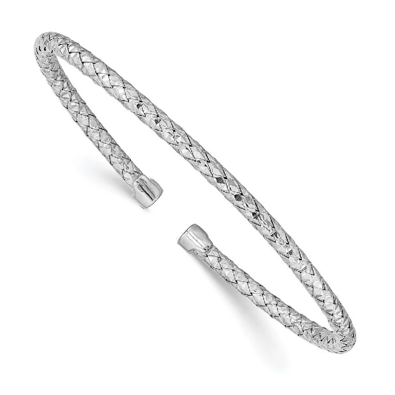 Curata 925 Sterling Silver Rhodium 3.5mm Textured Tube Cuff Bangle Bracelet