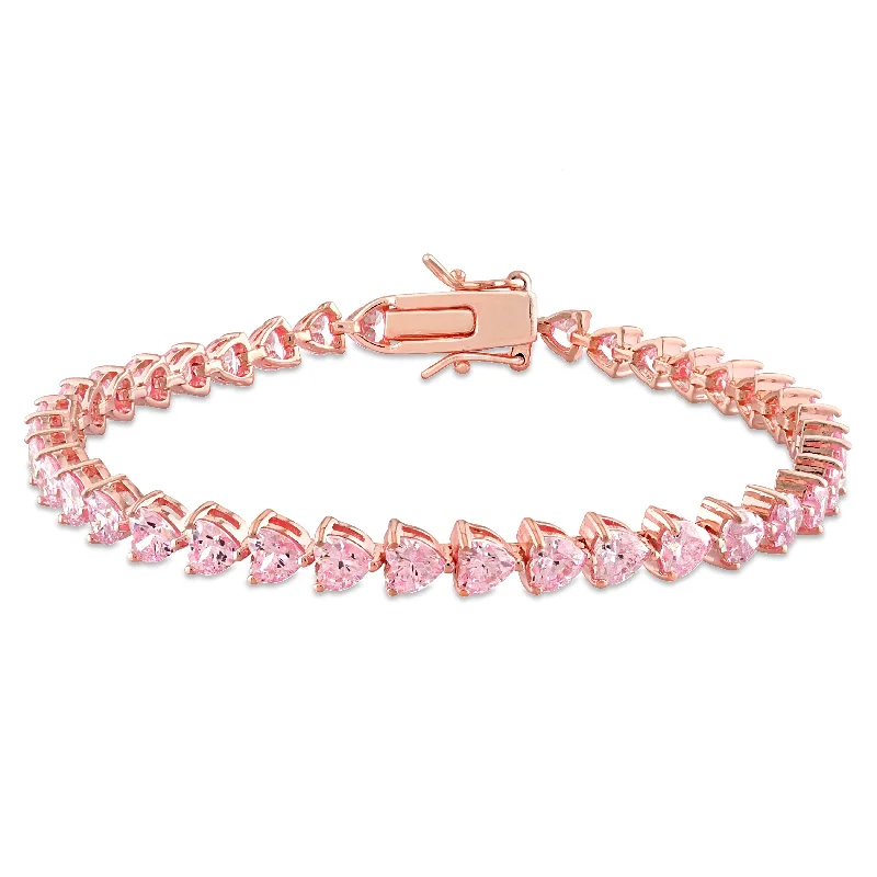 Miadora 11 3/4ct TGW Triangle-shape Pink Cubic Zirconia Tennis Bracelet in Rose Silver - 7.5 in - 7.5 in x 5 mm x 3.75 mm