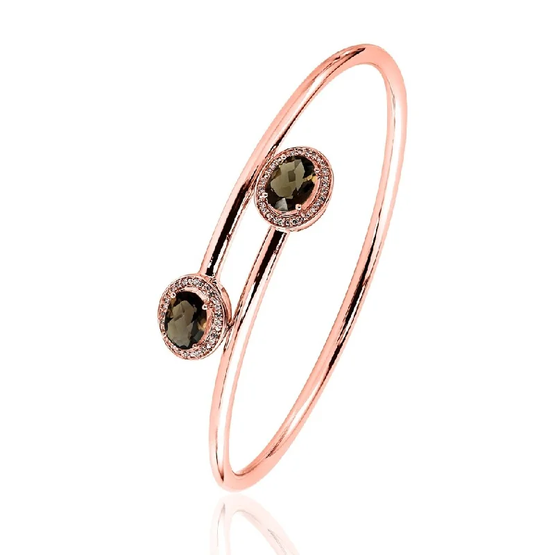 Auriya 2ct Oval Smoky Quartz Gold over Silver Bangle Bracelet with Diamond Accents