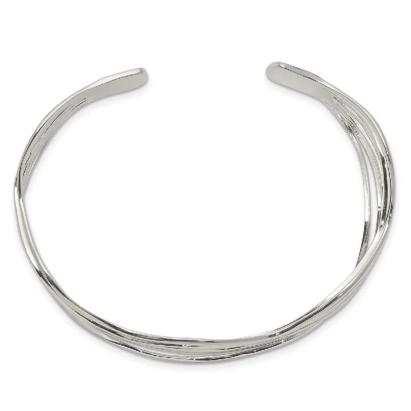 Curata 925 Sterling Silver 21mm Flexible Wavy Strands Adjustable Cuff Bangle Bracelet