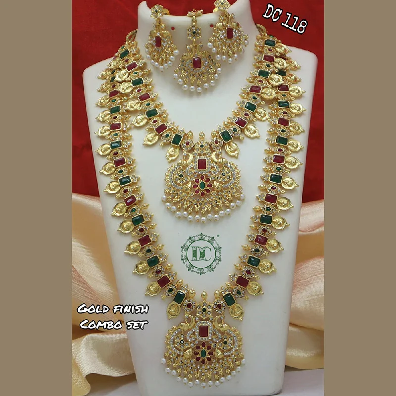 women choker necklaces -Diksha Collection Gold Plated Long & Short Necklace Set