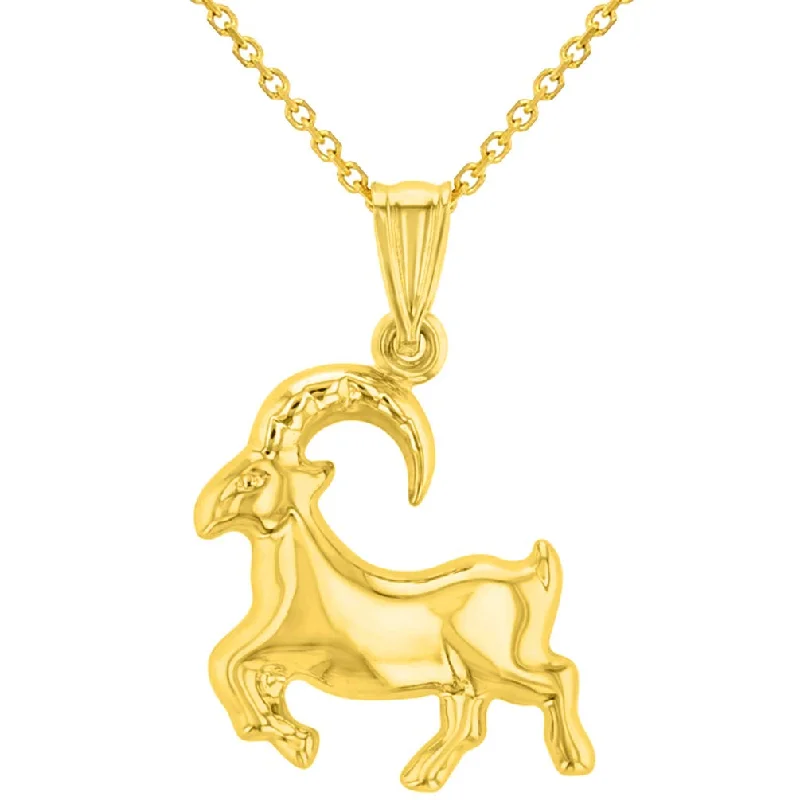 women one-of-a-kind necklaces -High Polish 14k Yellow Gold 3D Capricorn Zodiac Sign Charm Sea-Goat Animal Pendant With Cable, Curb or Figaro Chain Necklace