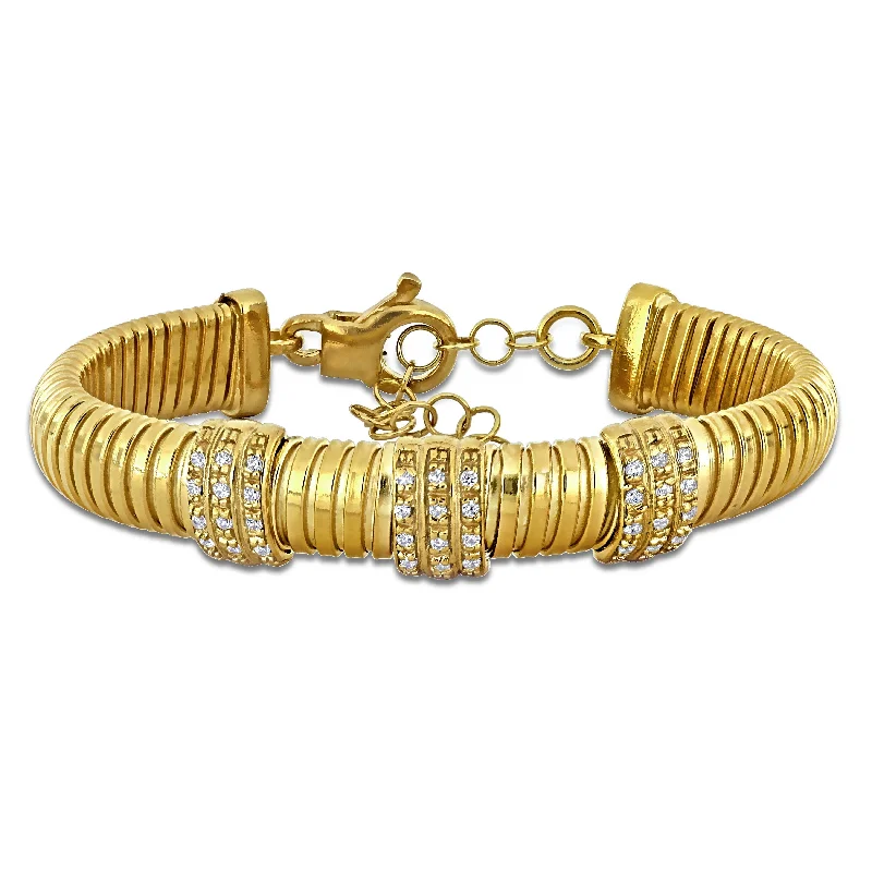 Miadora 1 1/2ct TGW Cubic Zirconia Omega Style Triple Row Bracelet in Yellow Silver 7+1.5in