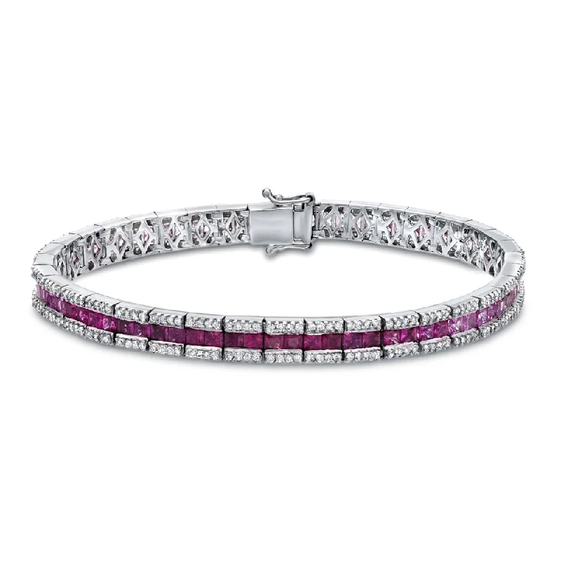 Auriya 14k Gold 2ct TW Pink Sapphire and Diamond Tennis Bracelet