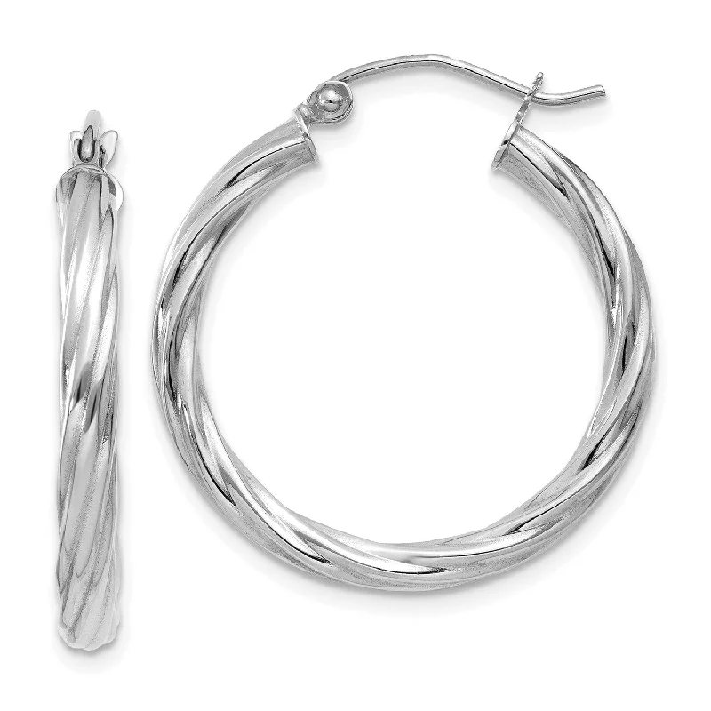 women affordable earrings -10KT White Gold 15X2MM Twist Hoop Earrings