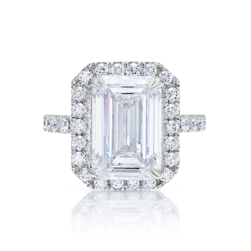 women luxury diamond rings -Le 6 Carat Emerald Cut Lab Grown Diamond Engagement Ring Halo in 18k White Gold