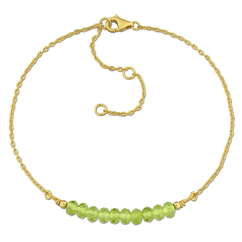 Miadora 4mm Peridot Bead Bracelet 0.78ct tgw Bracelet 1mm Rolo Chain in Yellow Sterling Silver