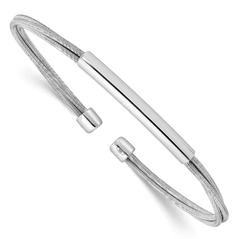 Curata 925 Sterling Silver Rhodium 4mm Polished Minimalist Bar Adjustable Cuff Bracelet