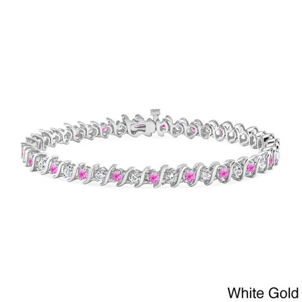 Auriya 3 1/2ct Pink Sapphire and 3 1/2ctw S-Link Diamond Tennis Bracelet 14k Gold