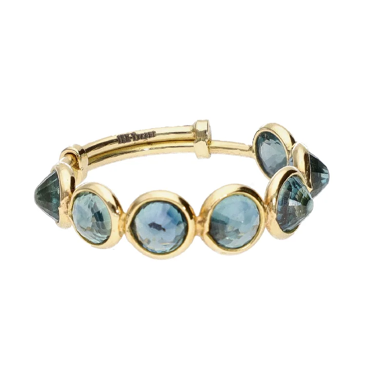 women silver bracelets -18K Yellow Gold Round Blue Sapphire Stackable Adjustable Ring