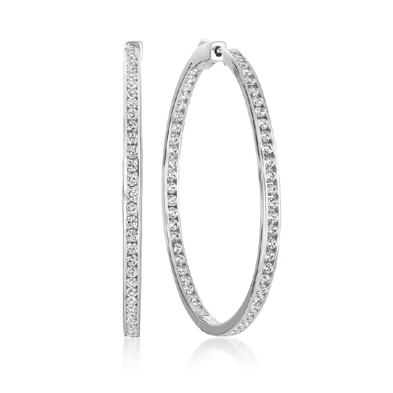 women eco-conscious earrings -Crislu Platinum Plated Sterling Silver Cubic Zirconia In & Out Hoop Earrings