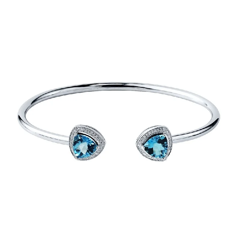 Auriya 4ct Trillion-Cut Swiss Blue Topaz Gold over Silver Bangle Bracelet with Diamond Accents